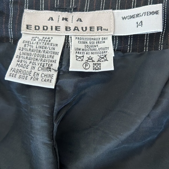 Eddie Bauer AKA Classic Trousers Black White Pinstripe Linen Dress Pants Size 14 - Picture 5 of 6